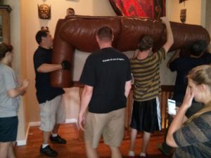 It took some muscle to move out the heavy furniture.