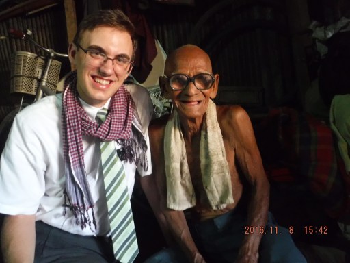 "This is probably the oldest member I've met here in Cambodia. This faithful man has been through a lot. He is 89 years old. and has seen the reign of 4 kings here; several colonization take overs from France to Japan back to France; as well as the Khmer Rouge in the 70s. And now he ride his bike 4 Kilos to get to church every week. Yes, 89-rides a bike, and with the traffic here it really is a miracle that he lives through it."